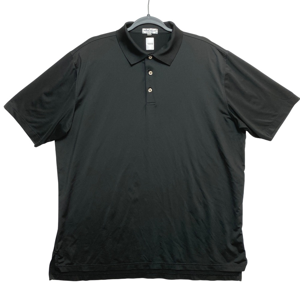 Peter Millar Polo Men XL Black Summer Comfort Performance Short Sleeve Button